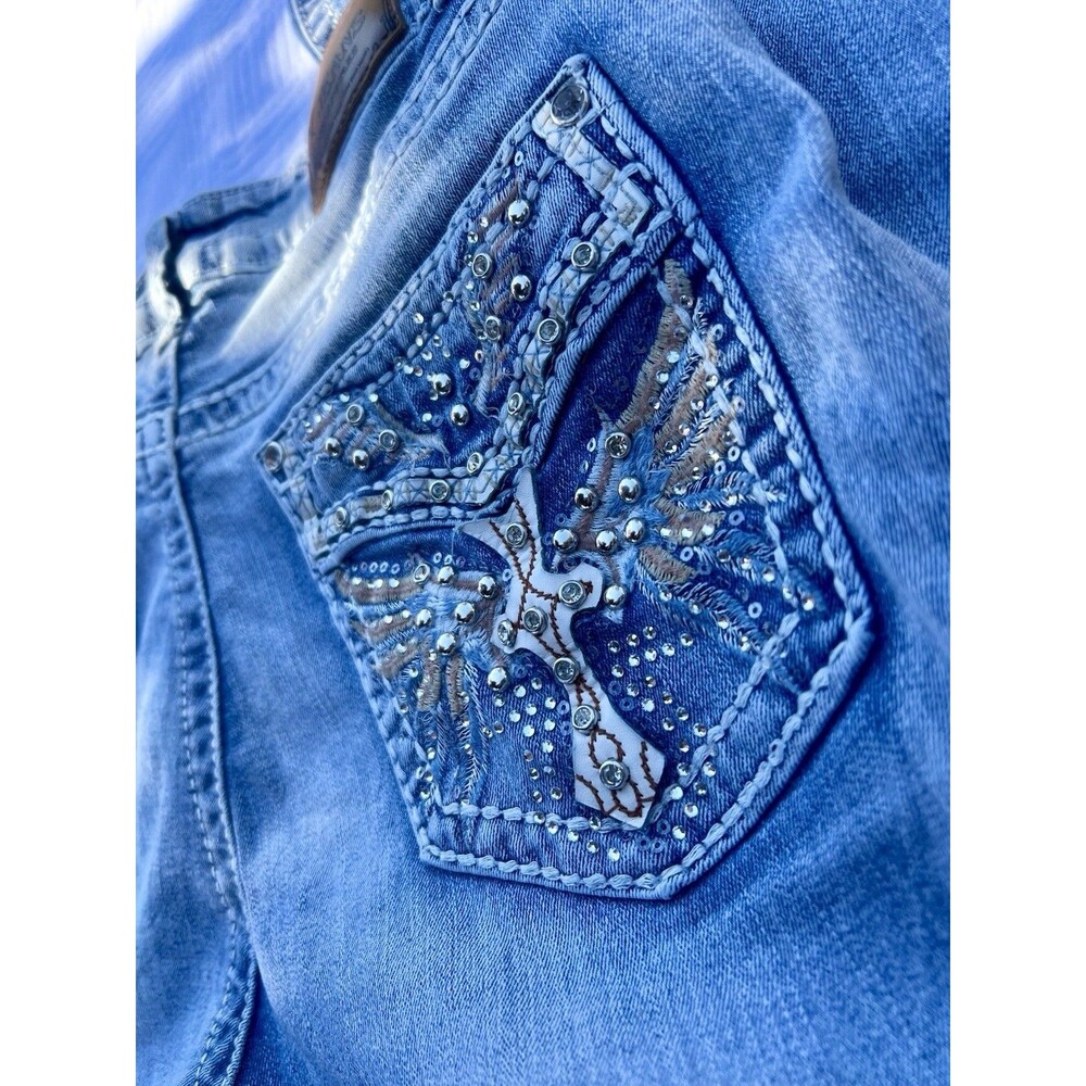 Y2K Y Jeans Los Angeles Size 14 Bling Cross Pocket Bootcut Jeans Women’s